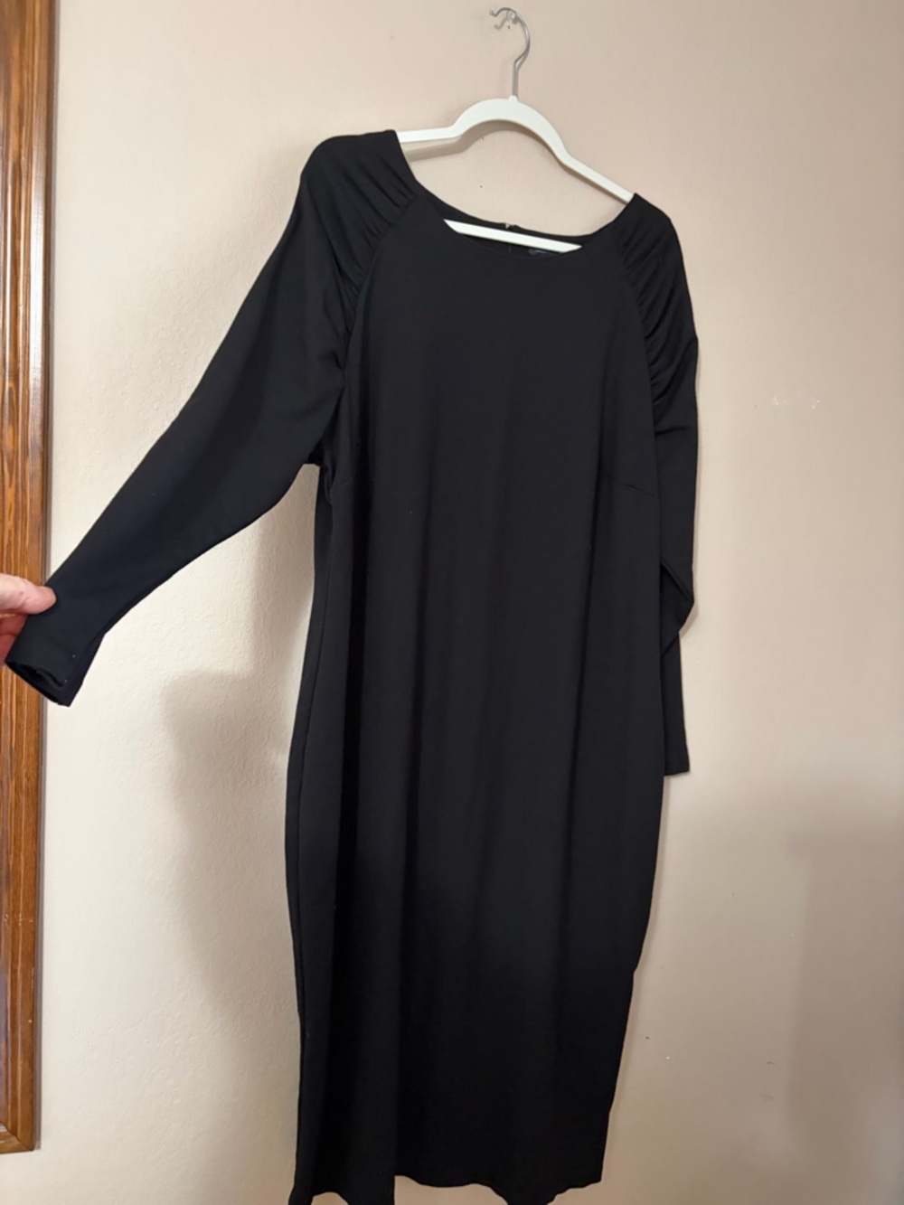 Black Long Sleeve Ruched Shoulder Dress - Women